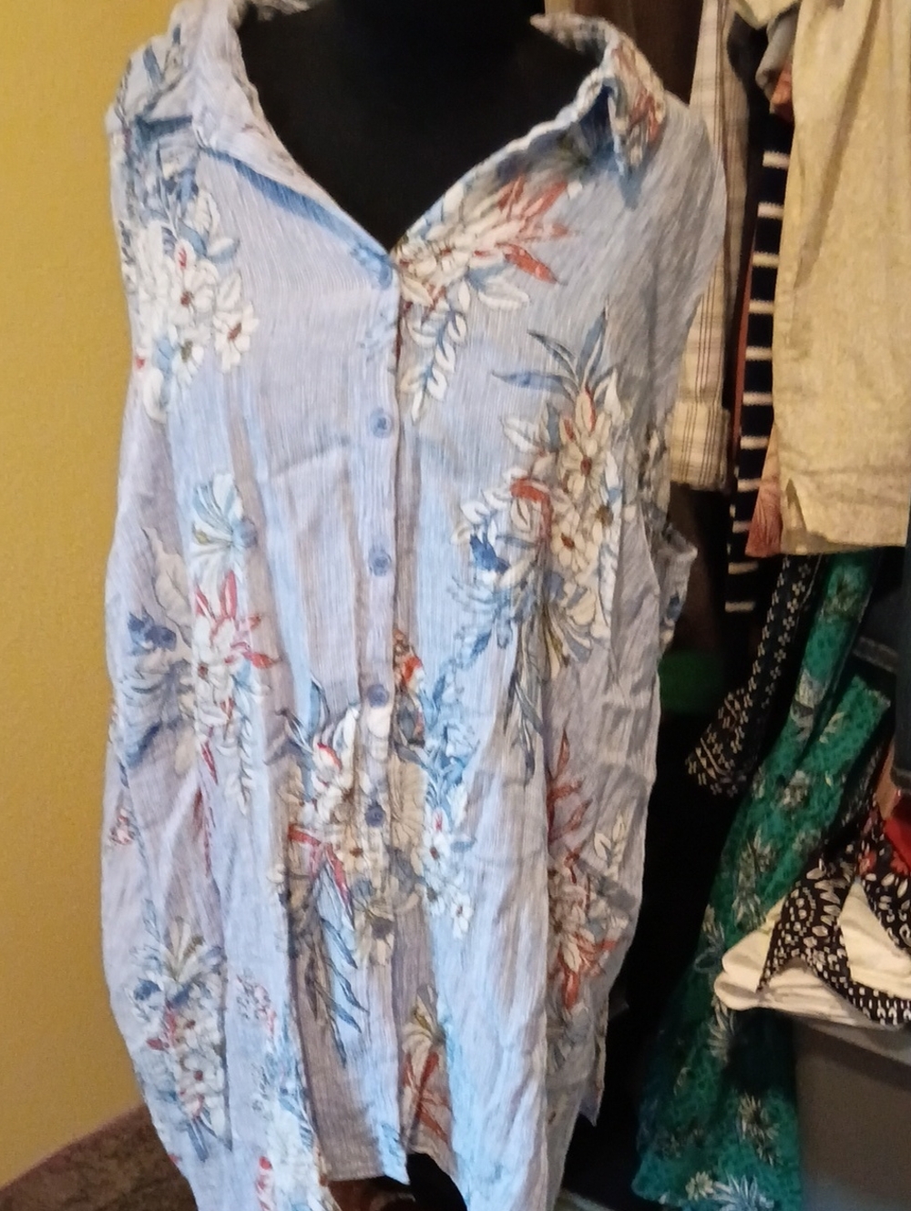 Catherines Light Blue Floral Button-Down Shirt